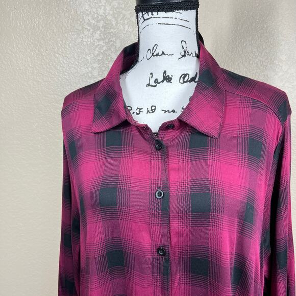 Torrid Purple Black Plaid Rayon Long Sleeve Button Dress Size 2(2X) cottagecore - Picture 14 of 16